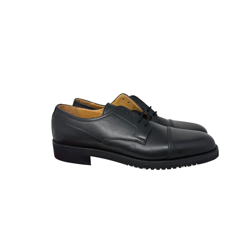 E.T. Wright Black‎ Leather Cap Toe Derby Dress Shoes Italy Men's 12 Narrow AA